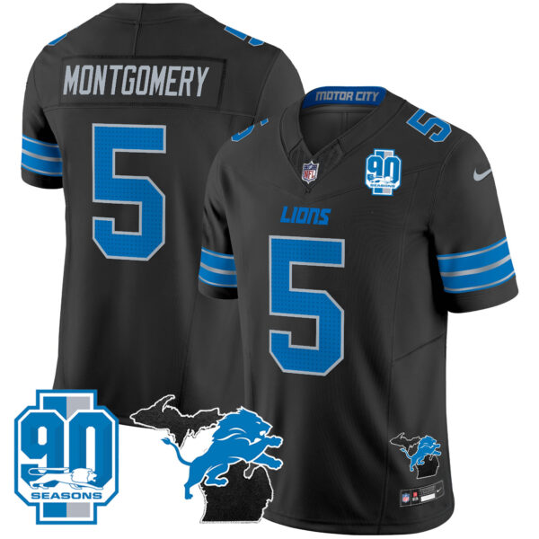 Men's Detroit Lions 2025 Michigan & 90th Year Patch Vapor Jersey - All Stitched - Image 5