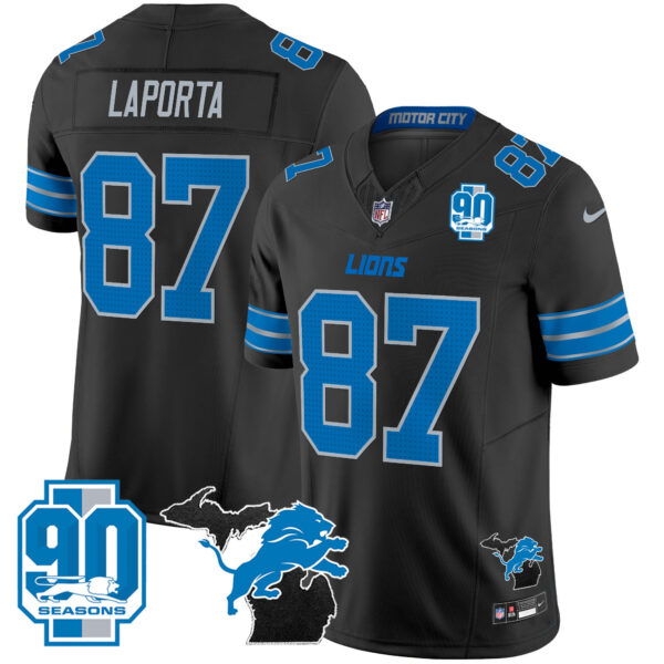Men's Detroit Lions 2025 Michigan & 90th Year Patch Vapor Jersey - All Stitched - Image 7