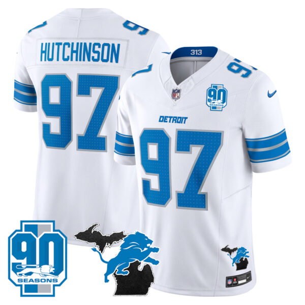 Men's Detroit Lions 2025 Michigan & 90th Year Patch Vapor Jersey - All Stitched - Image 19