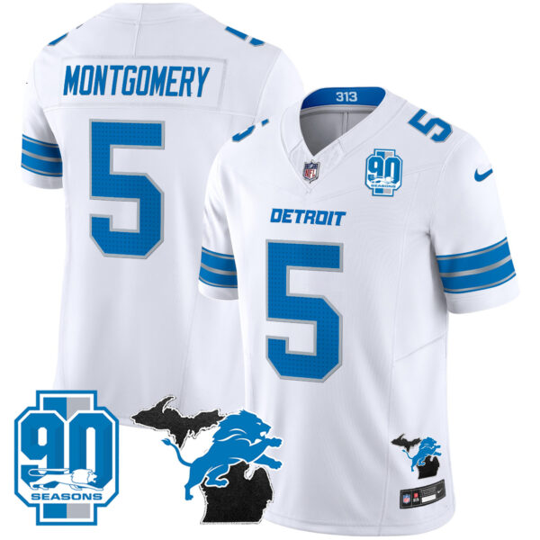 Men's Detroit Lions 2025 Michigan & 90th Year Patch Vapor Jersey - All Stitched - Image 21