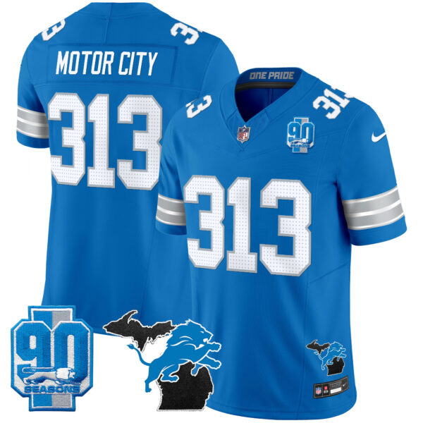 Men's Detroit Lions 2025 Michigan & 90th Year Patch Vapor Jersey - All Stitched - Image 25