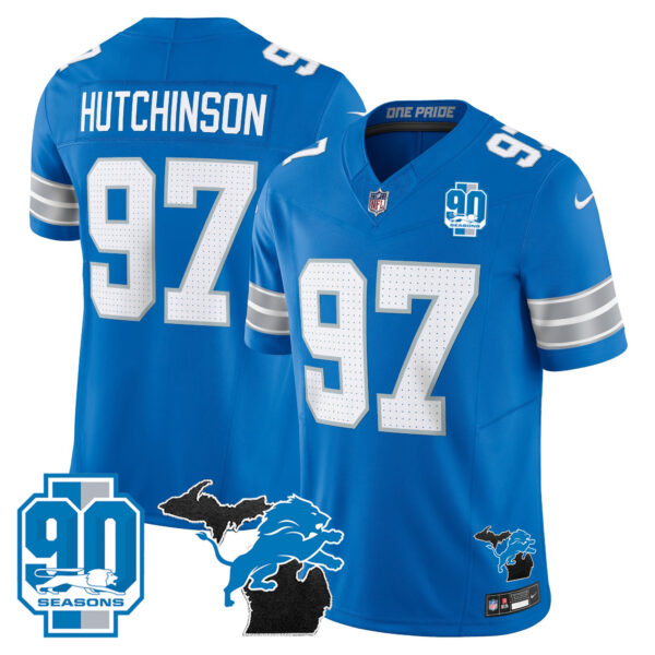 Men's Detroit Lions 2025 Michigan & 90th Year Patch Vapor Jersey - All Stitched - Image 27