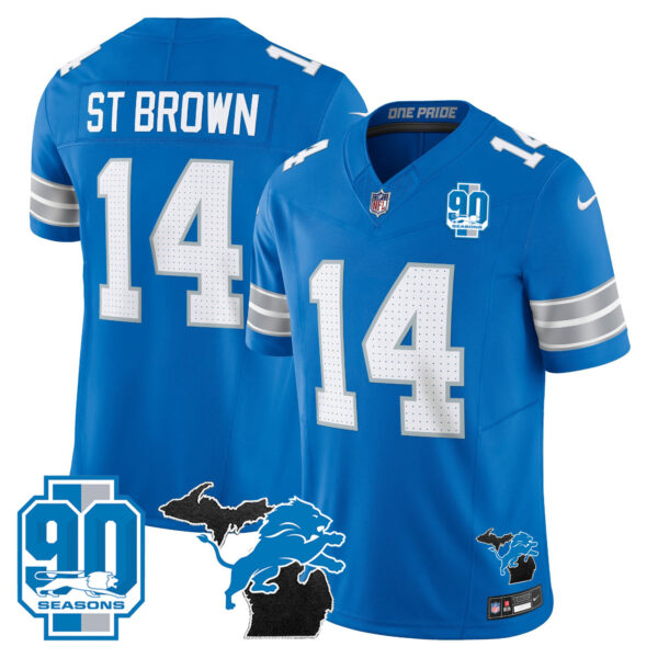 Men's Detroit Lions 2025 Michigan & 90th Year Patch Vapor Jersey - All Stitched - Image 28