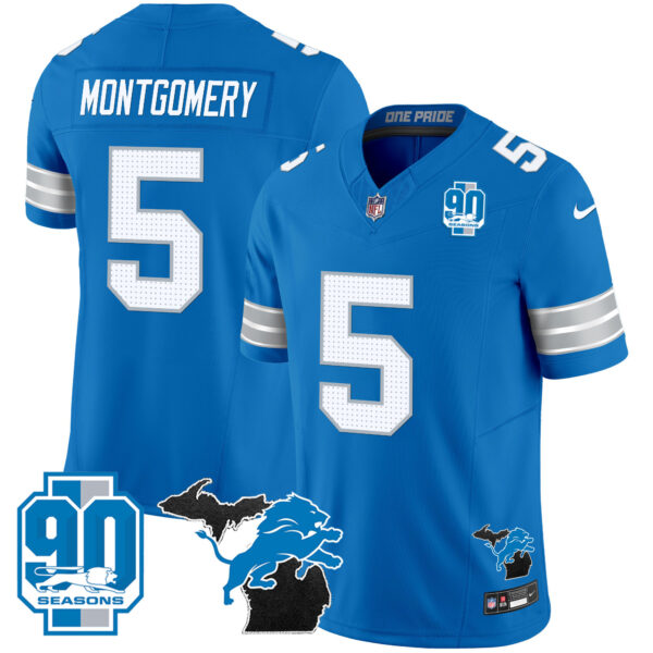 Men's Detroit Lions 2025 Michigan & 90th Year Patch Vapor Jersey - All Stitched - Image 29