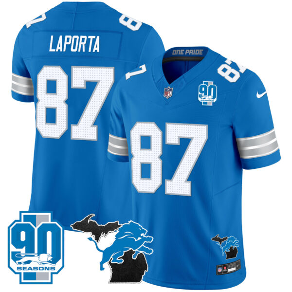 Men's Detroit Lions 2025 Michigan & 90th Year Patch Vapor Jersey - All Stitched - Image 31