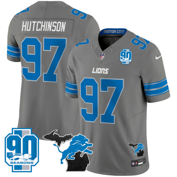 Men's Detroit Lions 2025 Michigan & 90th Year Patch Vapor Jersey - All Stitched - Image 35