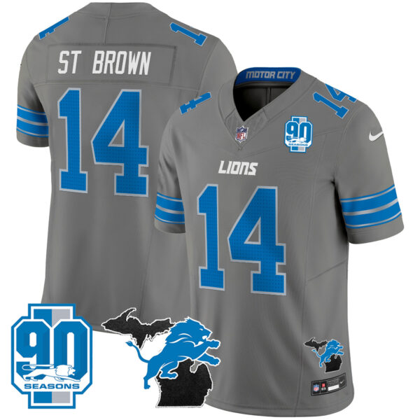 Men's Detroit Lions 2025 Michigan & 90th Year Patch Vapor Jersey - All Stitched - Image 36