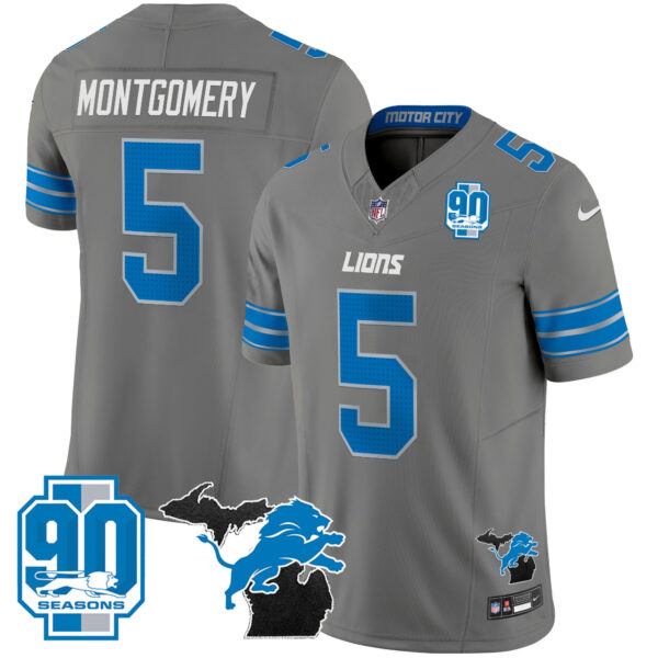 Men's Detroit Lions 2025 Michigan & 90th Year Patch Vapor Jersey - All Stitched - Image 37