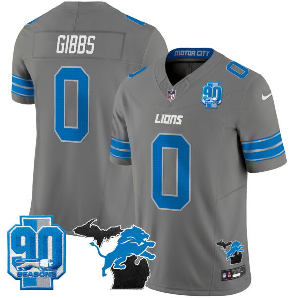 Men's Detroit Lions 2025 Michigan & 90th Year Patch Vapor Jersey - All Stitched - Image 40