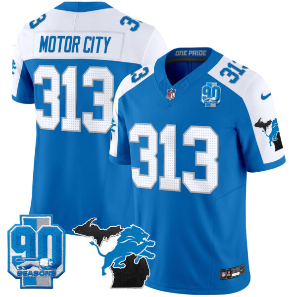 Men's Detroit Lions 2025 Michigan & 90th Year Patch Vapor Jersey - All Stitched - Image 41