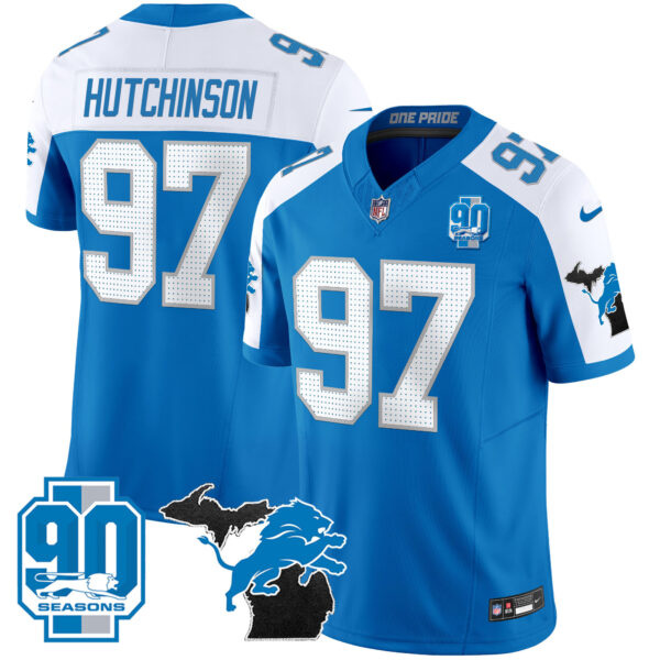 Men's Detroit Lions 2025 Michigan & 90th Year Patch Vapor Jersey - All Stitched - Image 43
