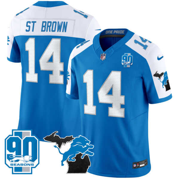 Men's Detroit Lions 2025 Michigan & 90th Year Patch Vapor Jersey - All Stitched - Image 44
