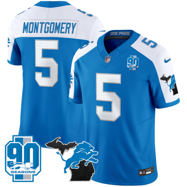 Men's Detroit Lions 2025 Michigan & 90th Year Patch Vapor Jersey - All Stitched - Image 45