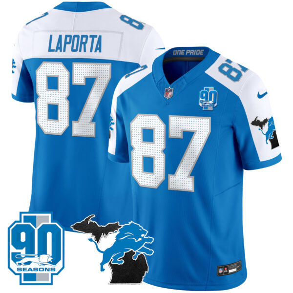 Men's Detroit Lions 2025 Michigan & 90th Year Patch Vapor Jersey - All Stitched - Image 47