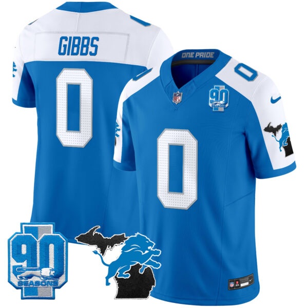 Men's Detroit Lions 2025 Michigan & 90th Year Patch Vapor Jersey - All Stitched - Image 48