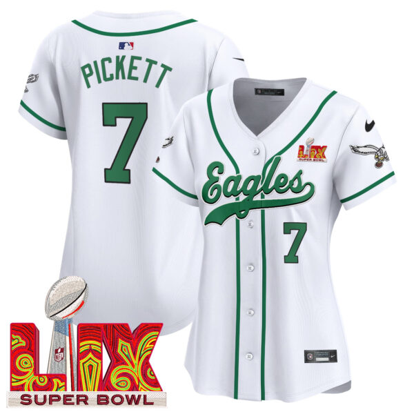 Women's Philadelphia Eagles Super Bowl LIX Patch Kelly Green Vapor Baseball Jersey - All Stitched - Image 13