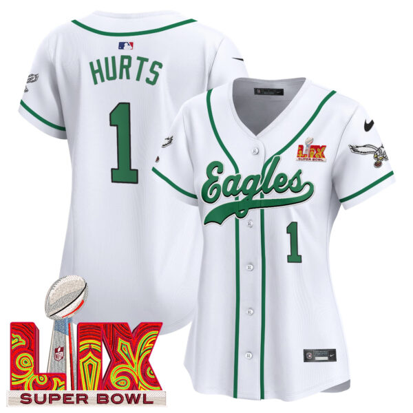 Women's Philadelphia Eagles Super Bowl LIX Patch Kelly Green Vapor Baseball Jersey - All Stitched - Image 14