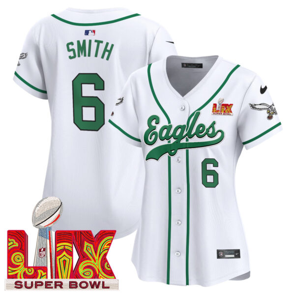 Women's Philadelphia Eagles Super Bowl LIX Patch Kelly Green Vapor Baseball Jersey - All Stitched - Image 16