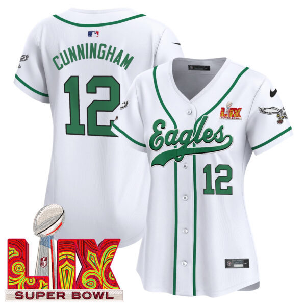 Women's Philadelphia Eagles Super Bowl LIX Patch Kelly Green Vapor Baseball Jersey - All Stitched - Image 17
