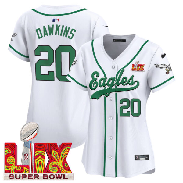 Women's Philadelphia Eagles Super Bowl LIX Patch Kelly Green Vapor Baseball Jersey - All Stitched - Image 19
