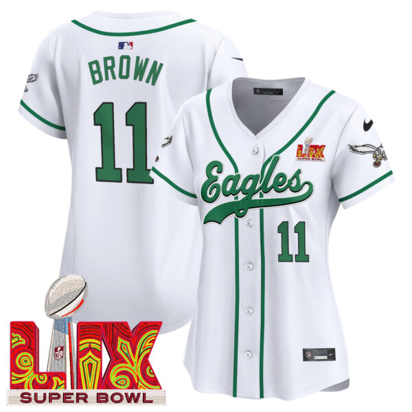 Women's Philadelphia Eagles Super Bowl LIX Patch Kelly Green Vapor Baseball Jersey - All Stitched - Image 20