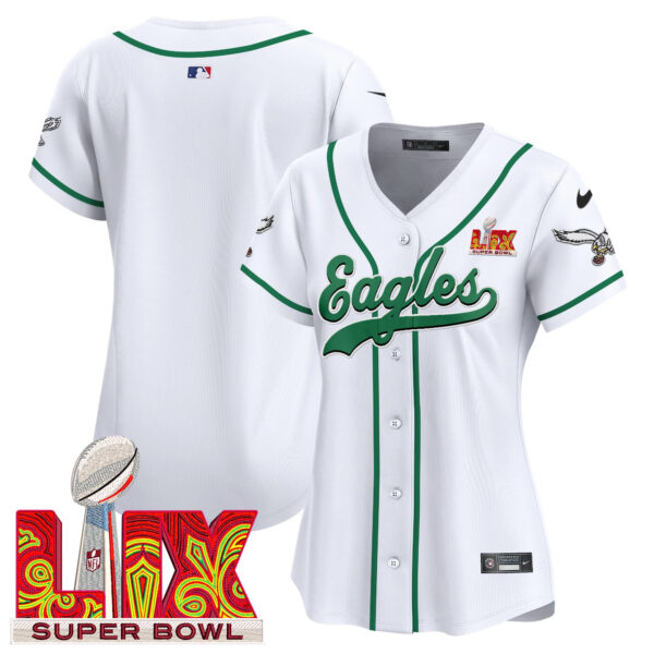 Women's Philadelphia Eagles Super Bowl LIX Patch Kelly Green Vapor Baseball Jersey - All Stitched - Image 22