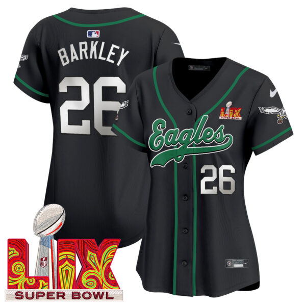 Women's Philadelphia Eagles Super Bowl LIX Patch Kelly Green Vapor Baseball Jersey - All Stitched - Image 23