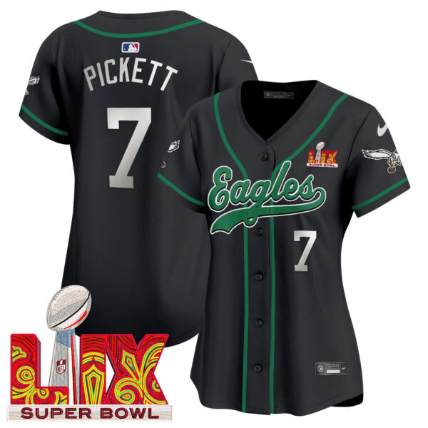 Women's Philadelphia Eagles Super Bowl LIX Patch Kelly Green Vapor Baseball Jersey - All Stitched - Image 24