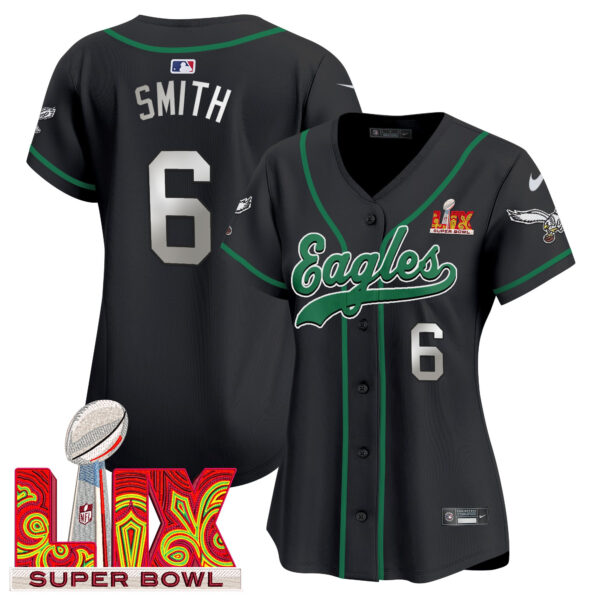 Women's Philadelphia Eagles Super Bowl LIX Patch Kelly Green Vapor Baseball Jersey - All Stitched - Image 27