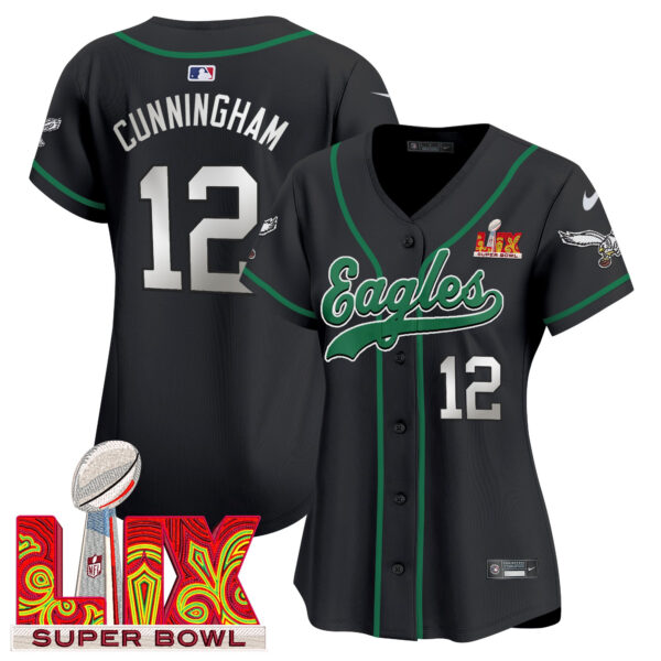 Women's Philadelphia Eagles Super Bowl LIX Patch Kelly Green Vapor Baseball Jersey - All Stitched - Image 28