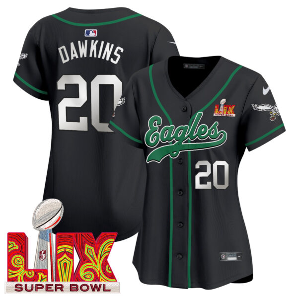 Women's Philadelphia Eagles Super Bowl LIX Patch Kelly Green Vapor Baseball Jersey - All Stitched - Image 30