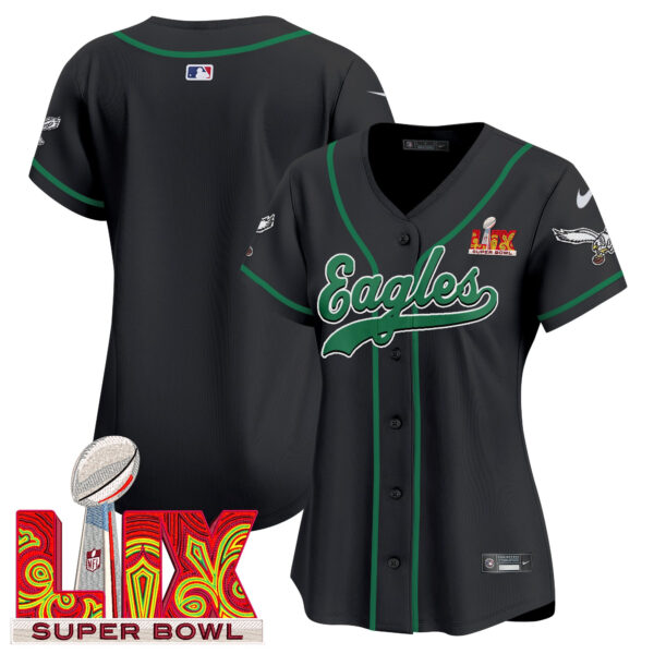 Women's Philadelphia Eagles Super Bowl LIX Patch Kelly Green Vapor Baseball Jersey - All Stitched - Image 33