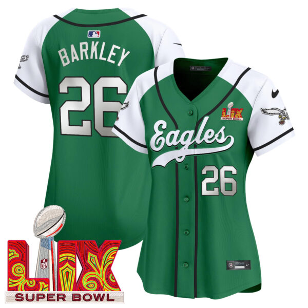 Women's Philadelphia Eagles Super Bowl LIX Patch Kelly Green Vapor Baseball Jersey - All Stitched - Image 34