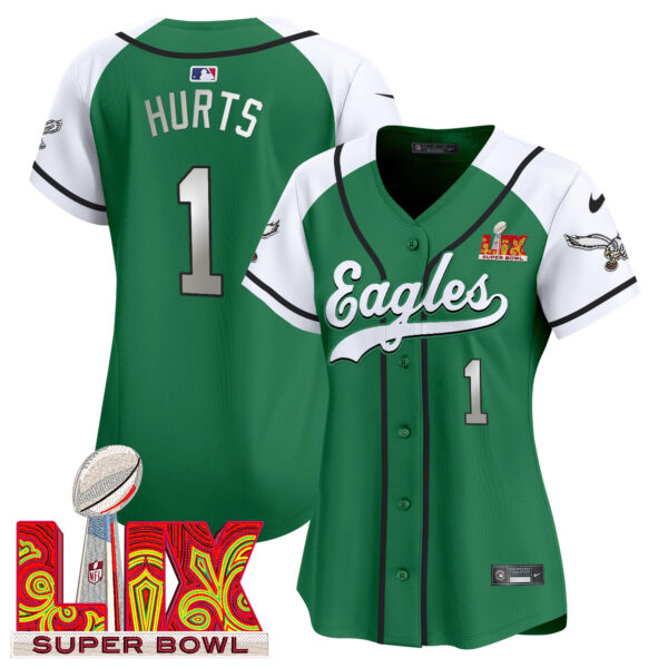 Women's Philadelphia Eagles Super Bowl LIX Patch Kelly Green Vapor Baseball Jersey - All Stitched - Image 36