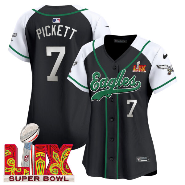 Women's Philadelphia Eagles Super Bowl LIX Patch Kelly Green Vapor Baseball Jersey - All Stitched - Image 46