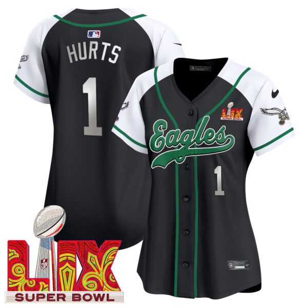 Women's Philadelphia Eagles Super Bowl LIX Patch Kelly Green Vapor Baseball Jersey - All Stitched - Image 47