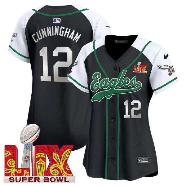 Women's Philadelphia Eagles Super Bowl LIX Patch Kelly Green Vapor Baseball Jersey - All Stitched - Image 50
