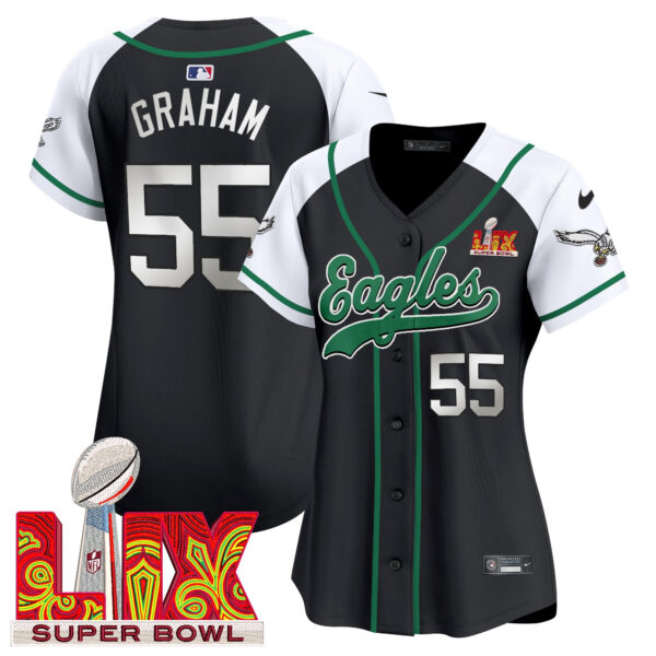 Women's Philadelphia Eagles Super Bowl LIX Patch Kelly Green Vapor Baseball Jersey - All Stitched - Image 51