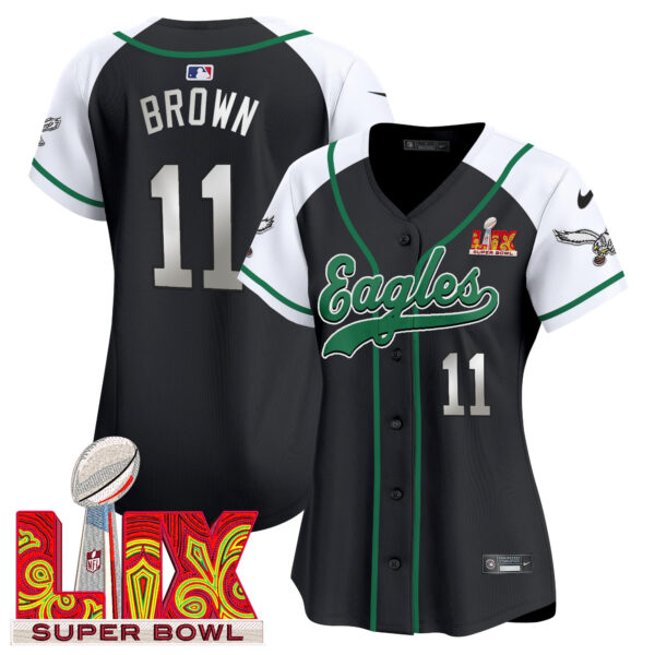 Women's Philadelphia Eagles Super Bowl LIX Patch Kelly Green Vapor Baseball Jersey - All Stitched - Image 53