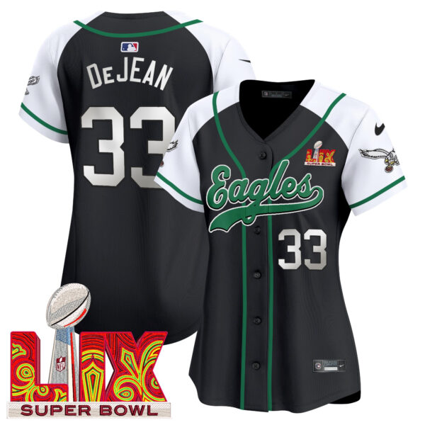 Women's Philadelphia Eagles Super Bowl LIX Patch Kelly Green Vapor Baseball Jersey - All Stitched - Image 54