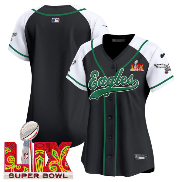 Women's Philadelphia Eagles Super Bowl LIX Patch Kelly Green Vapor Baseball Jersey - All Stitched - Image 55