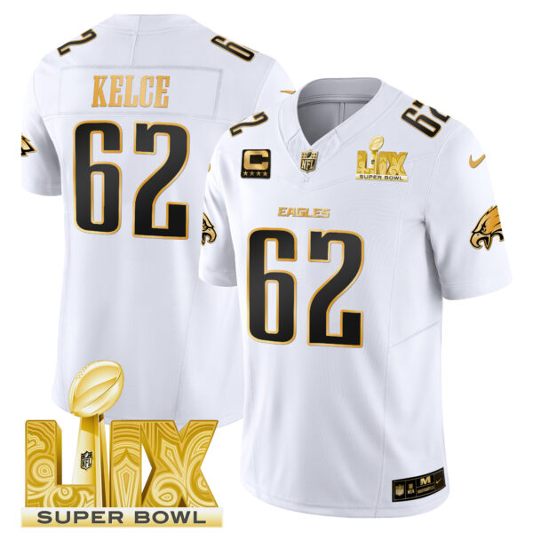 Men's Philadelphia Eagles Super Bowl LIX Patch Gold Vapor Limited Jersey - All Stitched - Image 14