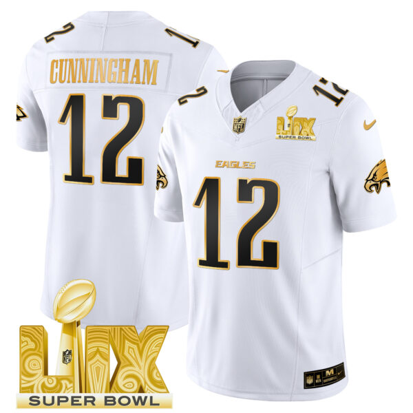 Men's Philadelphia Eagles Super Bowl LIX Patch Gold Vapor Limited Jersey - All Stitched - Image 16