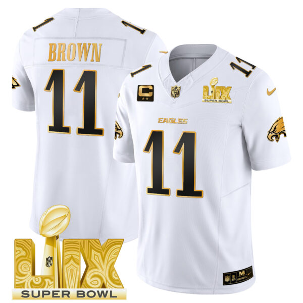 Men's Philadelphia Eagles Super Bowl LIX Patch Gold Vapor Limited Jersey - All Stitched - Image 19