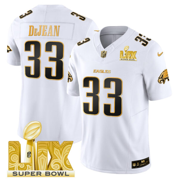 Men's Philadelphia Eagles Super Bowl LIX Patch Gold Vapor Limited Jersey - All Stitched - Image 20