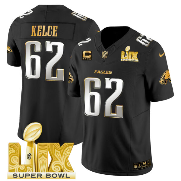 Men's Philadelphia Eagles Super Bowl LIX Patch Gold Vapor Limited Jersey - All Stitched - Image 34