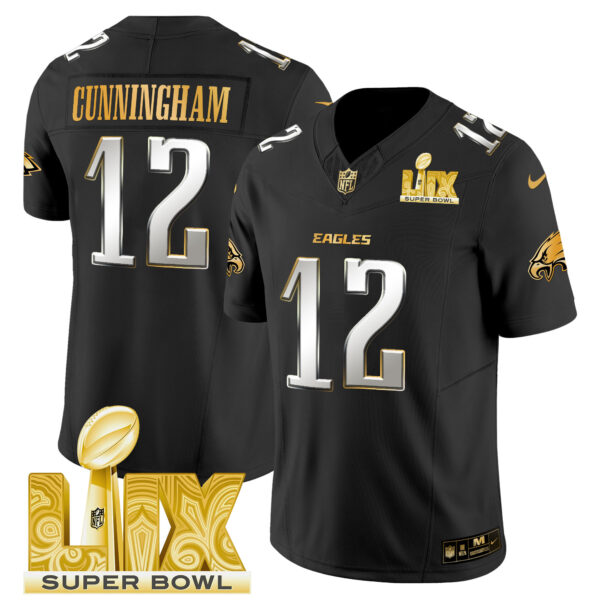 Men's Philadelphia Eagles Super Bowl LIX Patch Gold Vapor Limited Jersey - All Stitched - Image 36