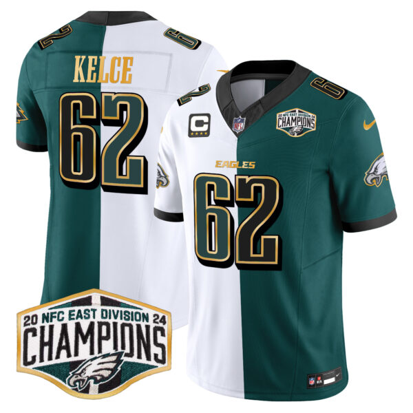 Men's Philadelphia Eagles 2024 NFC East Division Champions Gold Trim Vapor Limited Jersey - All Stitched - Image 49