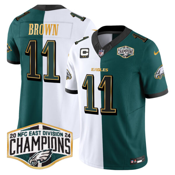 Men's Philadelphia Eagles 2024 NFC East Division Champions Gold Trim Vapor Limited Jersey - All Stitched - Image 54