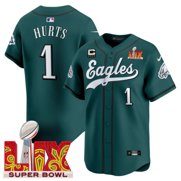 Men's Philadelphia Eagles Midnight Green Super Bowl LIX Vapor Baseball Jersey - All Stitched - Image 3